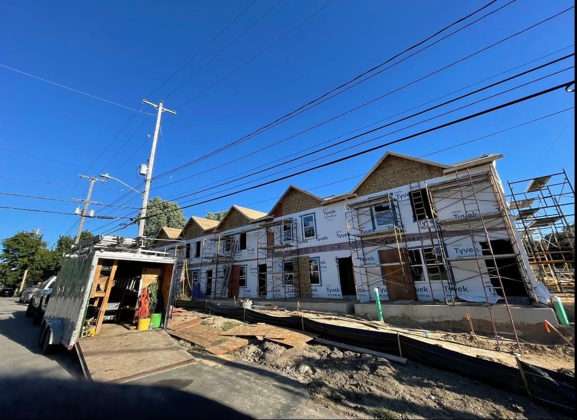 New townhome row prepped for siding
