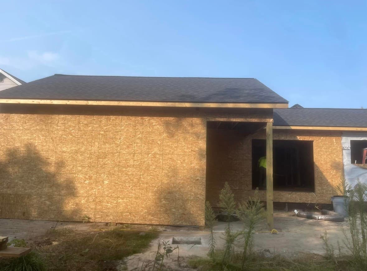New-build exterior, framed and roofed